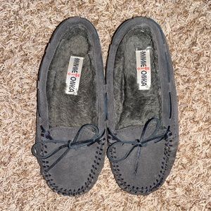 Grey Minnetonka moccasins